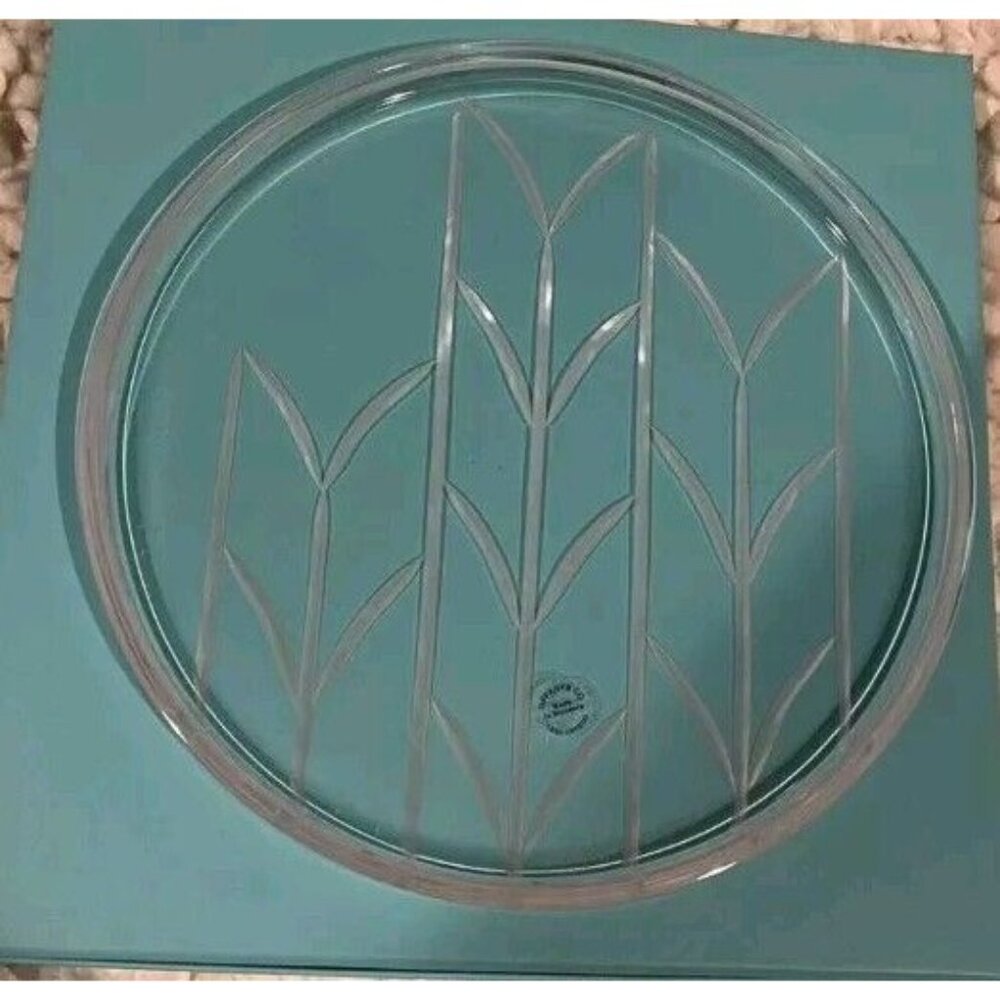 Tiffany & Co 8” Crystal Dessert/Salad Plate RETIRED Wheat Leaf Etched NEW - Picture 12 of 16